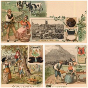 Swiss Chocolate & Cocoa SUCHARD lot of 3 advertising chromo Litho postcards 1900