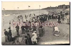 Old Postcard Cabourg La Plage Du Bain I'Heure