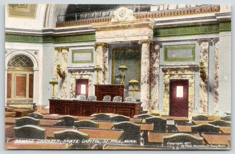 St Paul MN~State Capitol Interior~Senate Chamber~Close Up Seats~Clock~c1910 