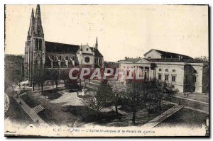 Old Postcard Pau The church St Jacques and the Palace of Justice