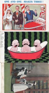 Triplets Born Midwife Bathing 3x Old Comic Baby Postcard s