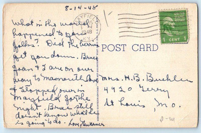 c1948 Mayfield Kentucky Postcard Woolridge Monuments Maplewood Cemetery Statue