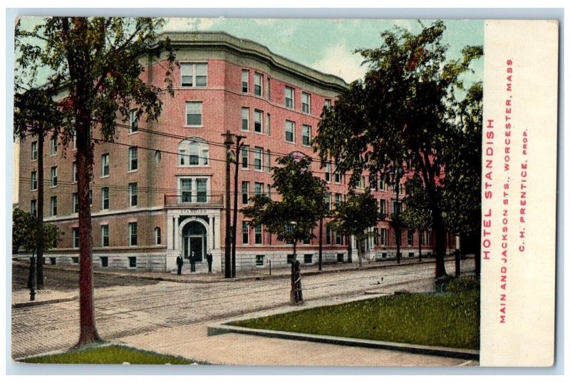 Hotel Standish Main & Jackson STS Building Worcester Massachusetts MA Postcard