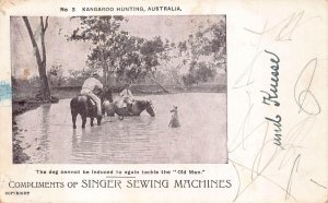 KANGAROO HUNTING AUSTRALIA SINGER SEWING MACHINES AD NO.3 POSTCARD (c.1905)
