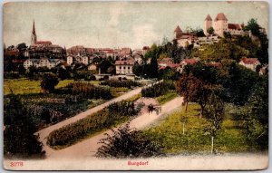 1937 Burgdorf Landscaped Grounds Buildings Residences Trees Posted Postcard