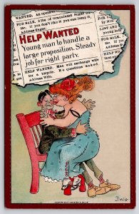 Dwig Help Wanted Young Man To Handle Large Proposition Large Woman Postcard M24