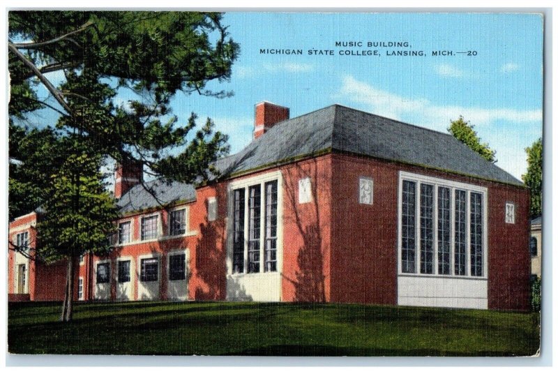 1946 Music Building Michigan State College Lansing Michigan MI Vintage Postcard