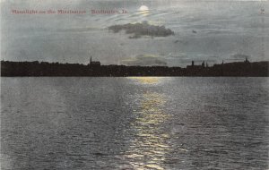 J49/ Burlington Iowa Postcard c1910 Moonlight on the Mississippi River 205