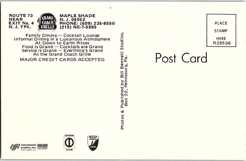 Postcard RESTAURANT SCENE Maple Shade New Jersey NJ AJ2852