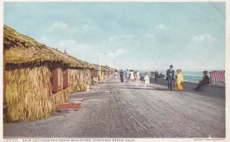 CORONADO BEACH, California, 1910-1920s; Palm Cottages And Ocean Boulevard