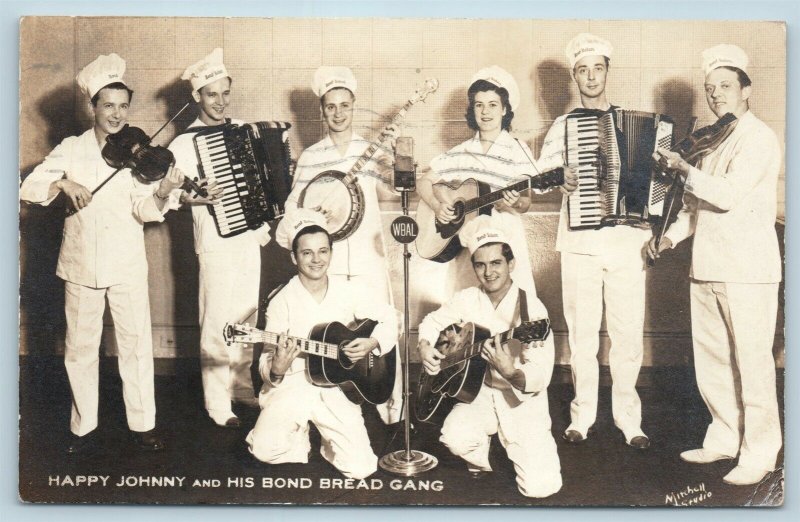 AD Postcard Happy Johnny & His Bond Bread Gang Band WBAL Baltimore RPPC Photo W2