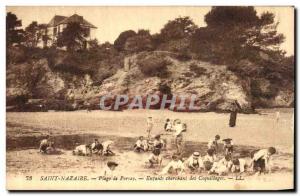 Old Postcard Saint Nazaire beach Porsay Entants Seeking Shells