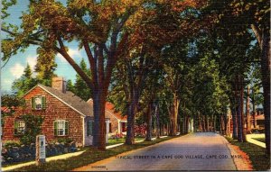 Typical Street Cape Cod Village Massachusetts MA Linen Postcard UNP VTG Tichnor 