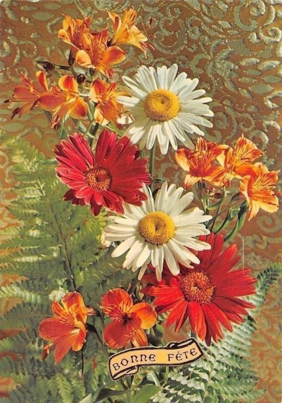 Bonne Fete Fleurs Sunflower Blumen Happy Birthday Postcard