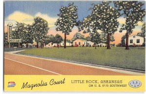 MAGNOLIA COURT Little Rock, Arkansas Roadside 1940s Vintage Linen Postcard