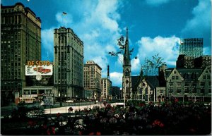 Vtg Looking North Woodward Ave Central Methodist Church Detroit MI Postcard