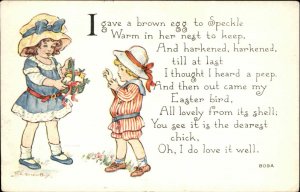 EASTER A/S Boy Sees Girl w Basket of Baby Chicks c1910 Postcard