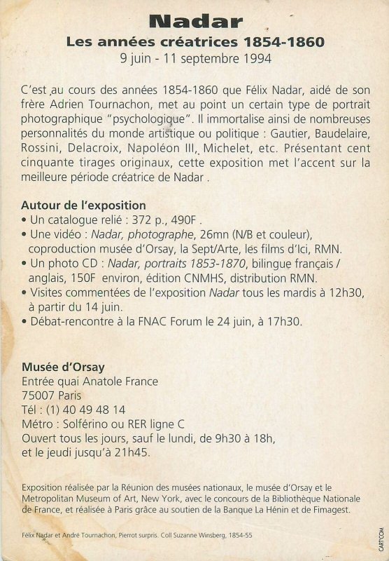Postcard Advertising nadar les annees creatrices musee orasy mime