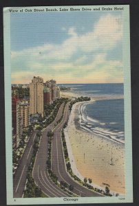 Illinois CHICAGO View of Oak Street Beach Lake Shore Drive - Drake Hotel ~ Linen