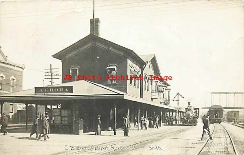 Depot, Illinois, Aurora, RPPC, Chicago Burlington & Quincy Railroad Station