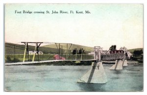 Foot Bridge crossing St. John River, Fort Kent, Maine Postcard *6V8
