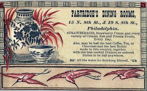 C.1880 Partridge's Dining Rooms Fine Oriental Vase Victorian Trade Card P128