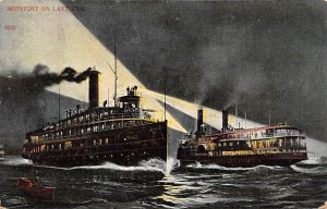 Unidentified River Steamship At Night Ferry Boat Ship 