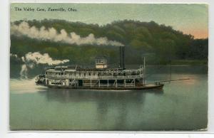 The Valley Gem Paddle Steamer Zanesville Ohio 1911 postcard