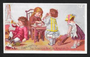 VICTORIAN TRADE CARD Domestic Sewing Machine Kids Playing