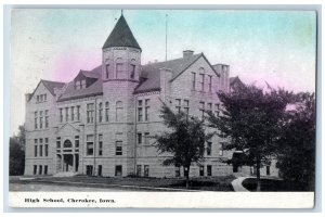 Cherokee Iowa IA Postcard High School Building Exterior Trees Scene 1911 Antique