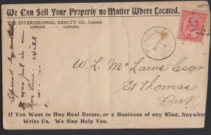 Ontario LONDON Advertisement The Intercolonial Realty Co Limited Envelope pm1904