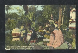EVERGLADES FLORIDA SEMINOLE INDIAN CAMPING GROUND INDIANS VINTAGE POSTCARD
