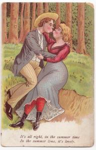 Kissing Couple in Edwardian Costume Litho PPC, 1905 PMK, Fantastically Ugly! 