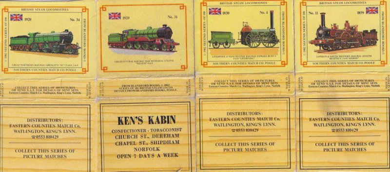 Kens Cabin Newsagents Kings Lynn Norfolk Train 4x Matchbox Label s