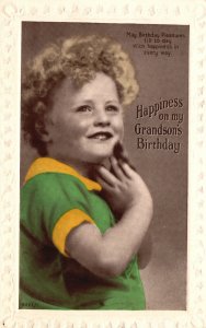 Vintage Postcard 1920s Little Boy Happiness On My Grandson's Birthday Greetings