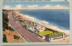 Beach Homes Along The Roosevelt Highway Santa Monica California CA Postcard