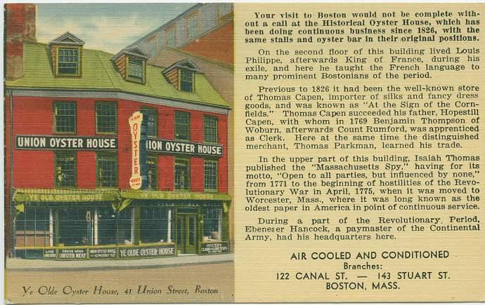 Ye Olde Oyster House - 41 Union Street - Boston, Massachusetts Linen