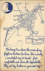 Eastern Airlines Air Lines Route Map Old Postcard