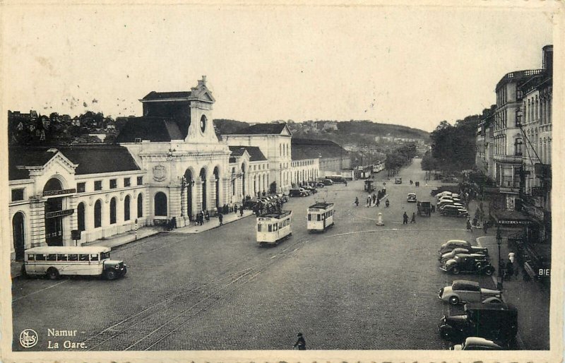 Postcard Belgium namur la gare city view street cars