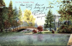 Massachusetts Worcester Bridge and Lake In Elm Park 1907