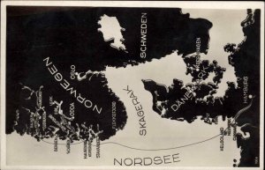 Scanninavia Norway Sweden Denmark MAP on Real Photo Postcard