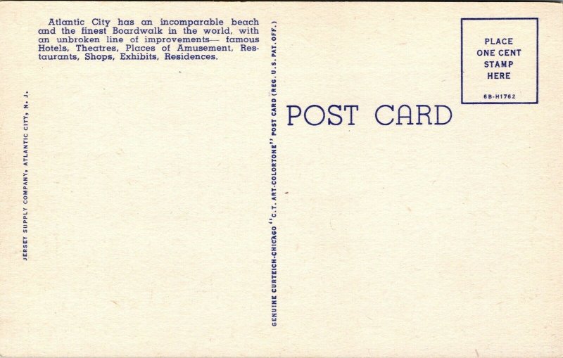 Vtg Atlantic City New Jersey NJ Beach Scene View Hotels 1940s Linen Postcard