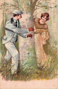 Romantic Couple Hide And Seek Vintage Postcard 08.24