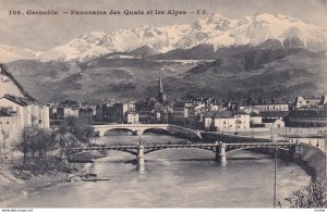 GRENOBLE, Isere, France; 1900-1910s; Panorama Des Quais Et Les Alpes