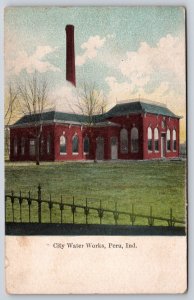 Peru Indiana~City Water Works~Smoke Stack~Iron Fence~c1910 Postcard
