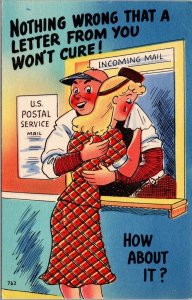 Vtg Comic Nothing Wrong That a Letter From You Won't Cure Woman Crying Postcard 