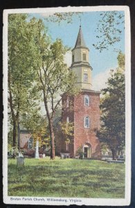 Vintage Postcard 1950's Bruton Parish Church, Colonial Williamsburg, VA.