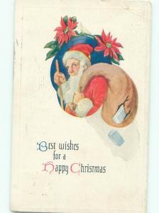 Pre-Linen Christmas SANTA CLAUS WITH GIFTS SPILLING FROM SACK AB4867