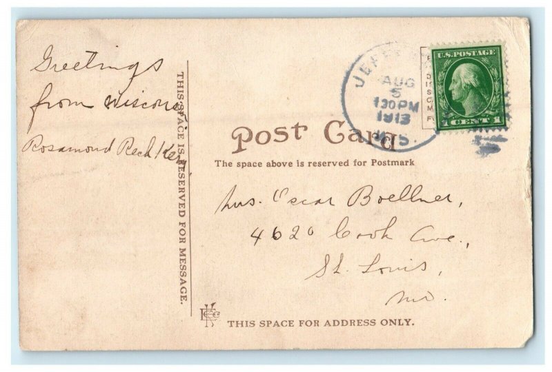 1913 Scene On Rock River Hose Jefferson Wisconsin WI Posted Antique Postcard