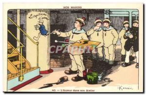 Our Marins- L & # 39Auteur in his studio-boat-Postcard Old Illustrator Gervese